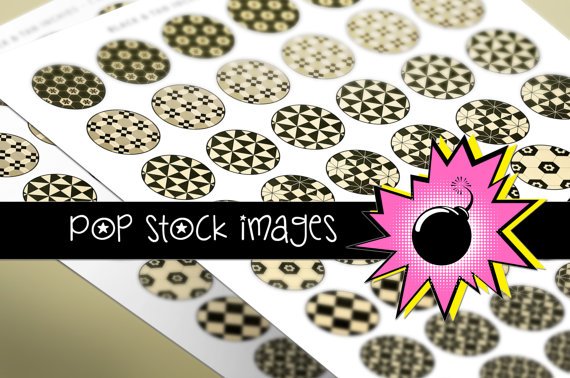 1 Inch CIRCLES BLACK & TAN Geometric Design Collage Sheet-print for Pendants