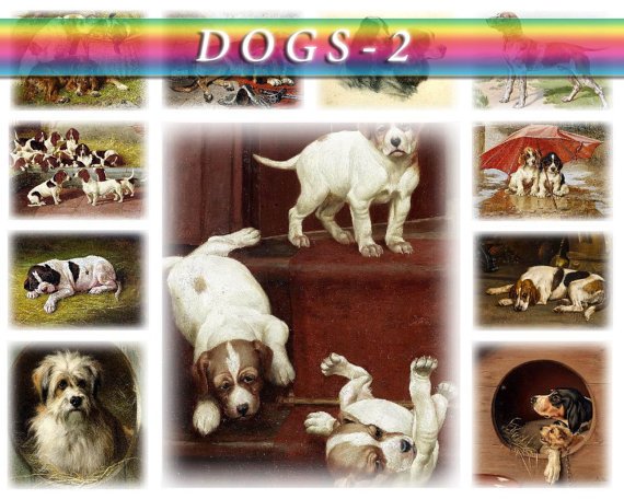 DOGS PAINTINGS-2 124 vintage images Terrier Pointer Setter High Res.