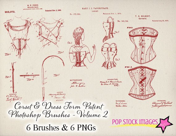 Vintage Corset Patents Photoshop Brushes Volume 2 - vintage print