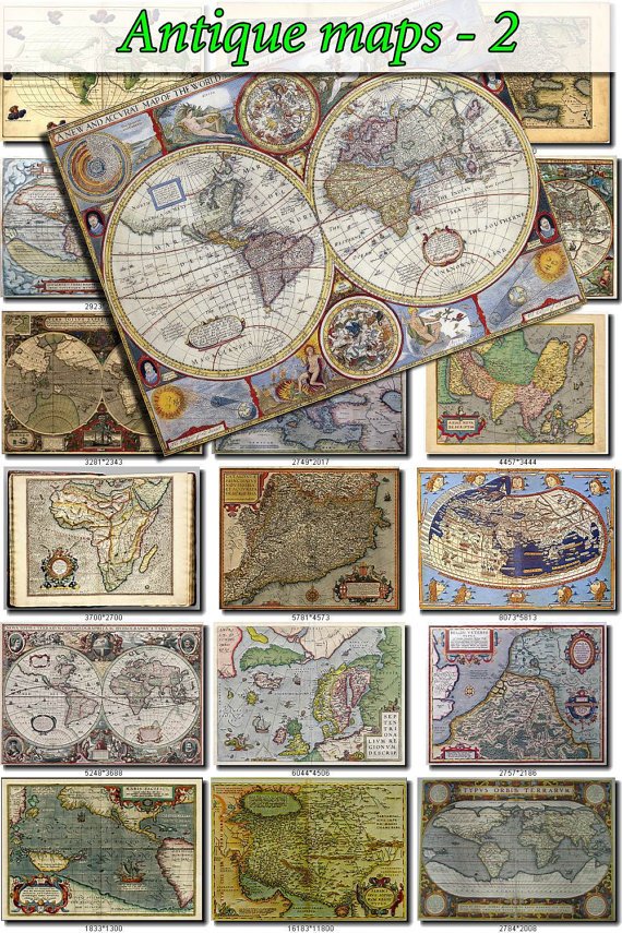 ANTIQUE MAPS-2 100 large size Img. printable old ancient World ephemera card