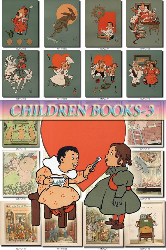 CHILDREN BOOKS-3 illustrations Collection with 270 vintage images High Res.