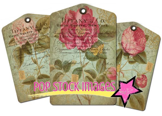 Antique Floral Tags Collage Sheet-Cabbage Roses