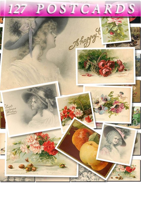 VINTAGE POSTCARDS-1 of 127 Img. Kids Children Women flowers old clip art
