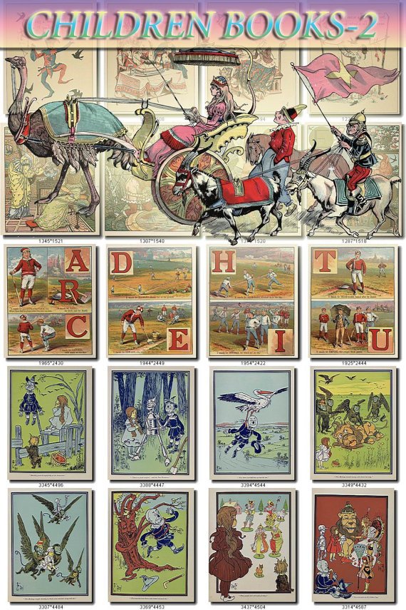 CHILDREN BOOKS-2 illustrations Collection with 260 vintage images High Res.