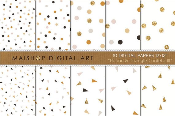 Digital Paper-Round & Triangle Confetti III-GrayDawn PinkOchre Gold print PapersCardsDesign