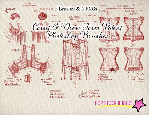 Vintage Corset Patent Drawings Photoshop Brushes