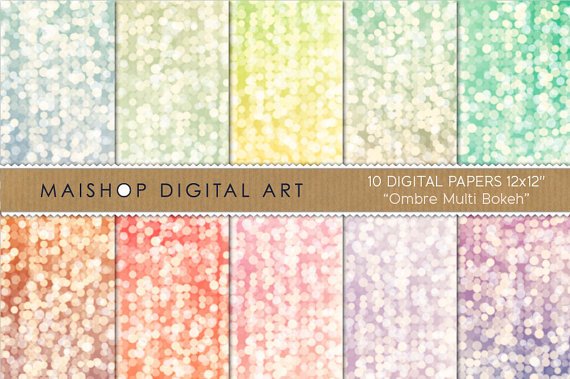 Digital Paper-Ombre Multi Bokeh-BluGrnYWAquaTurquoisePinkpapersCards