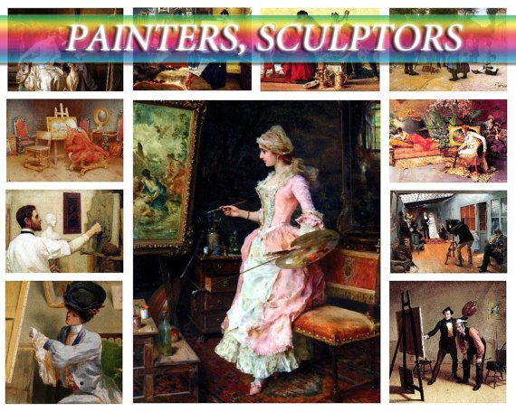 PAINTERS SCULPTORS on 210 images of artists virtuoso on vintage print