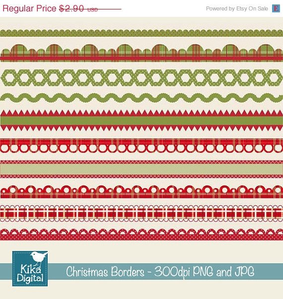 Christmas Ribbons - Digital Clipart / Scrapbook borders - card design