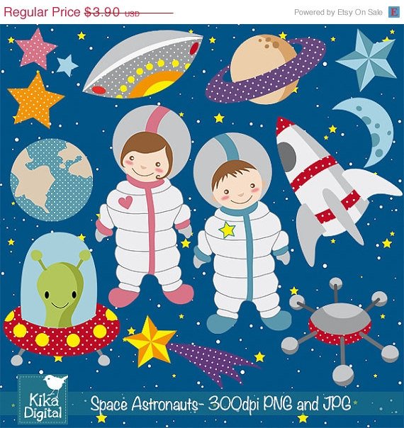 Space Digital Clipart - Astronaut Clip Art - Scrapbooking , card design
