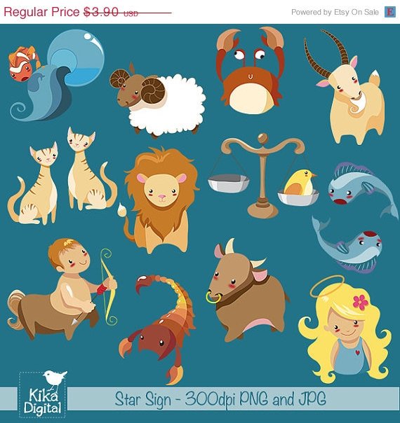 Star Sign Clipart- Digital Clipart / Scrapbooking - card design, stickers