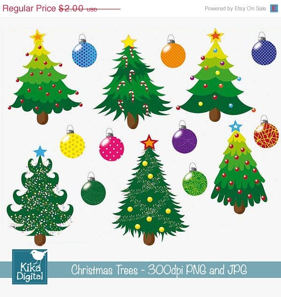 Christmas Trees - Digital Clipart / Scrapbook - card design, stickers