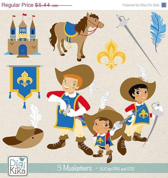 Three Musketeers Clip Art - Musketeers Clipart, Vector Graphics