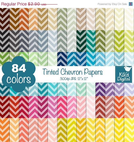 Tinted Chevron Digital Papers - Rainbow Scrapbook Papers - Huge Paper Pack