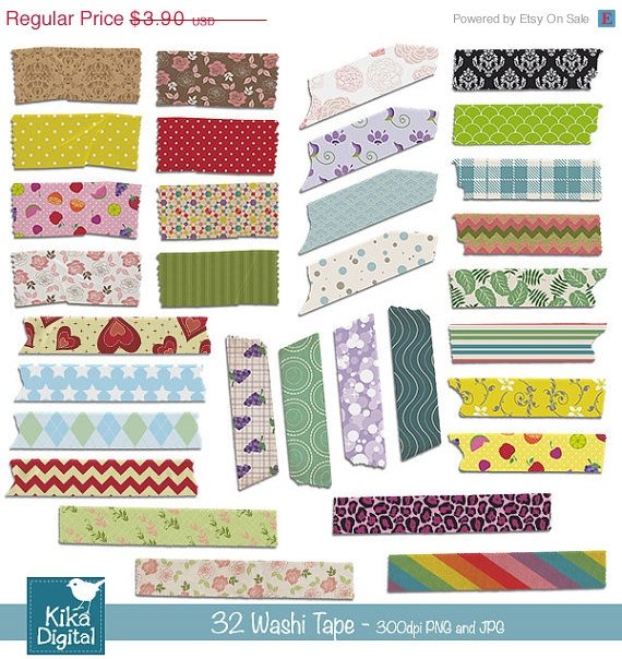 34 Washi Tape colorful - Digital Clipart / Scrapbooking - card design, stickers