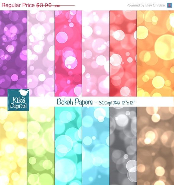 Color Bokeh Digital Papers, Bokeh Scrapbook Papers - card design, background