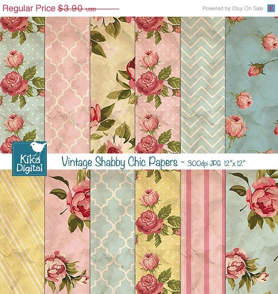 Vintage Shabby Chic Digital Papers - Textured Scrapbooking Paper - card design