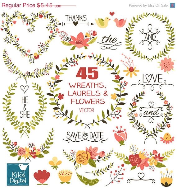 Laurels Wreaths Clip Art-HDrawn WreathsLaurels Flowers ClipartWedding Laurels Vector