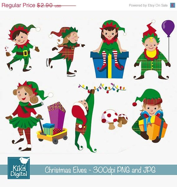 Christmas Elves - Digital Clipart / Scrapbook - card design, invitations