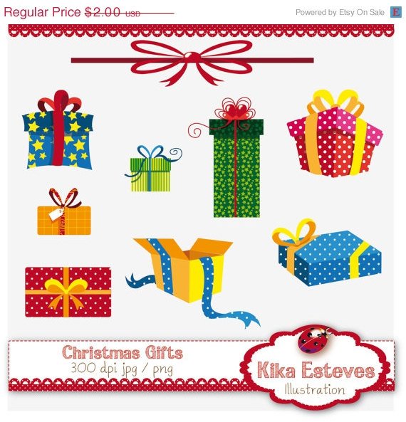 Christmas Gifts - Digital Clipart / Scrapbook - card design, stickers