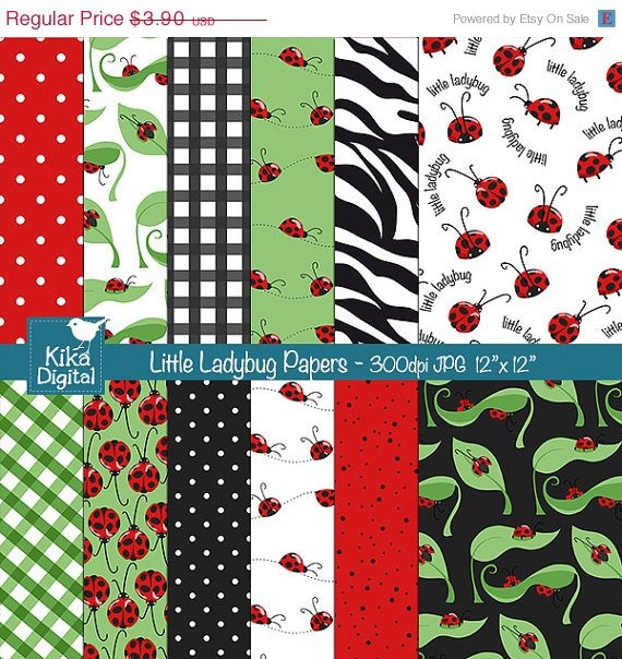 Little Ladybug Digital Papers - Scrapbooking, card design, background