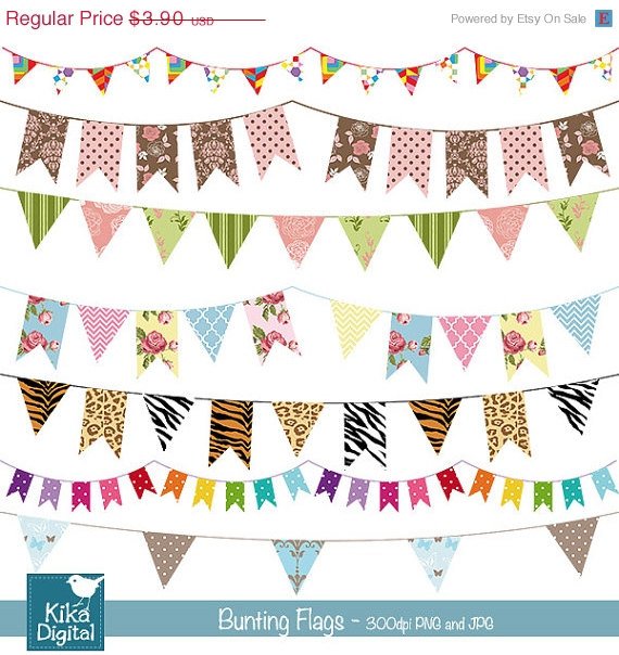 Bunting Flag Banner Digtal Clipart - Flag Banner Scrapbook , card design