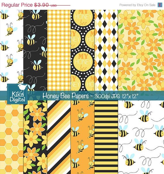 Honey Bee Digital Papers - Digital Scrapbooking Papers - card design, background