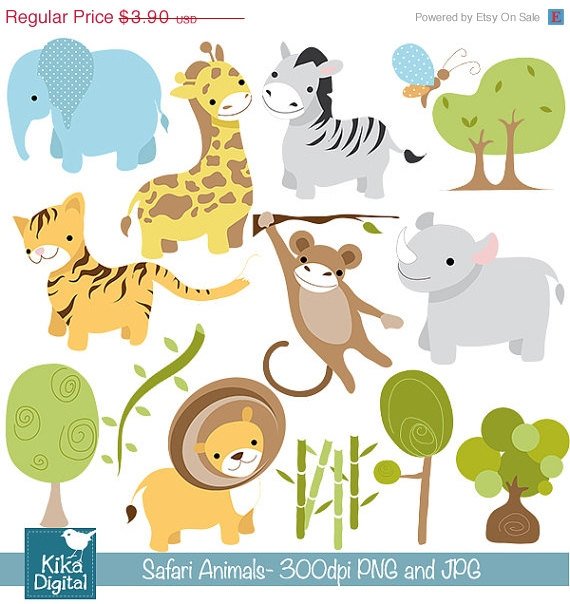 Safari Animals Digital Clip art - Scrapbook , card design, invitations, stickers