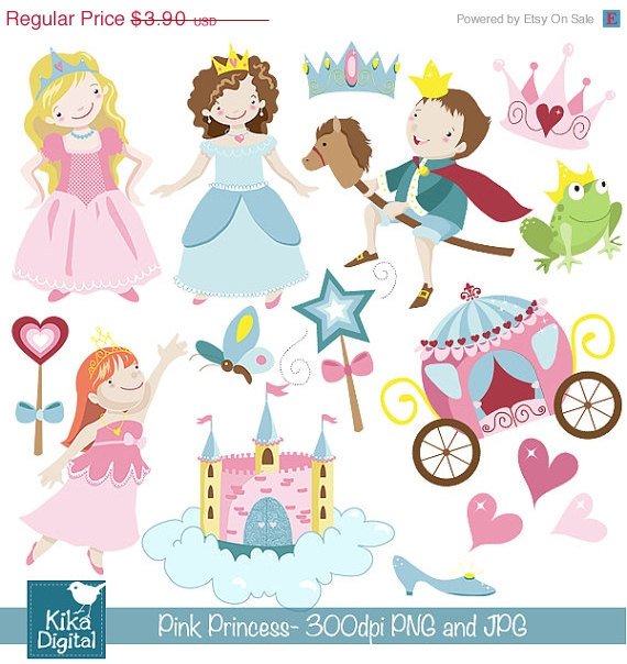 Pink Princess Digital Clipart - Scrapbooking , card design, stickers