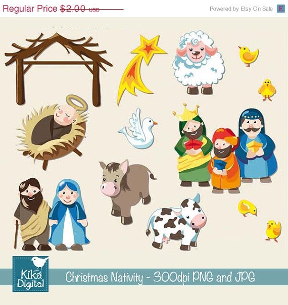 Christmas Nativity - Digital Clipart / Scrapbook - card design, stickers