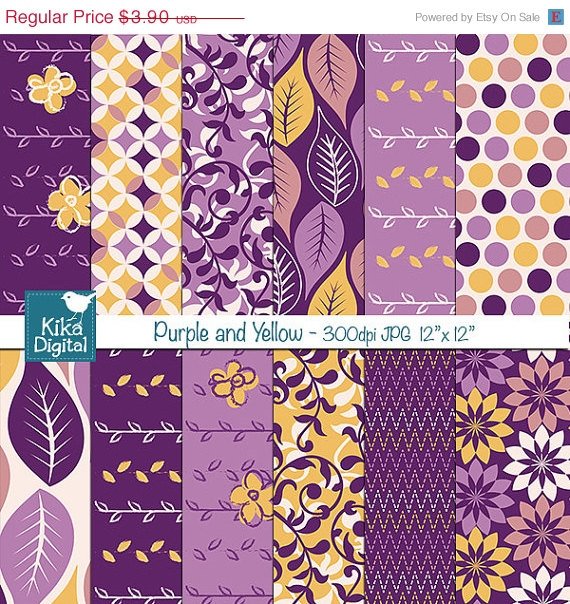 Purple , Yellow Digital Papers - Scrapbooking, card design, background