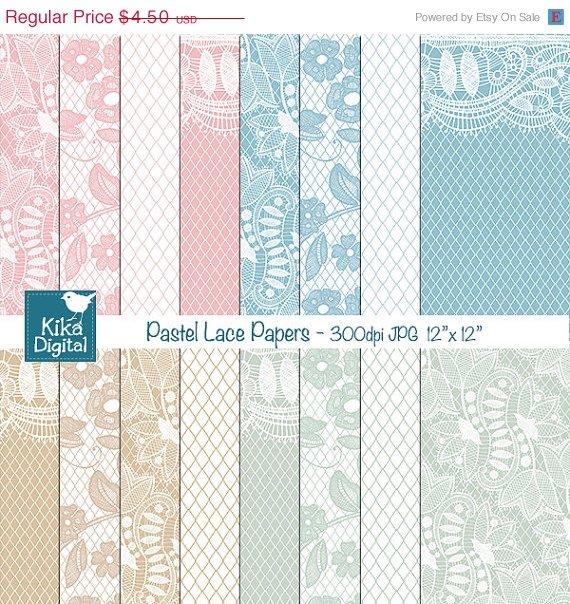 Pastel Lace Digital Papers - Digital Scrapbooking Papers - card design