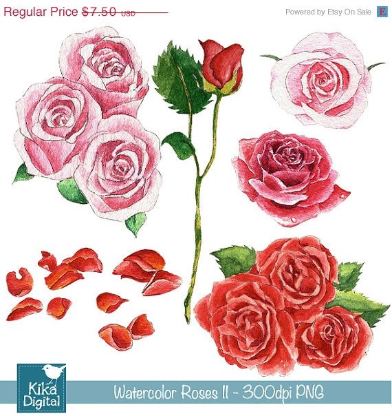 Watercolor Roses Ii Clipart - H, Painted, card design, watercolor, h, drawn
