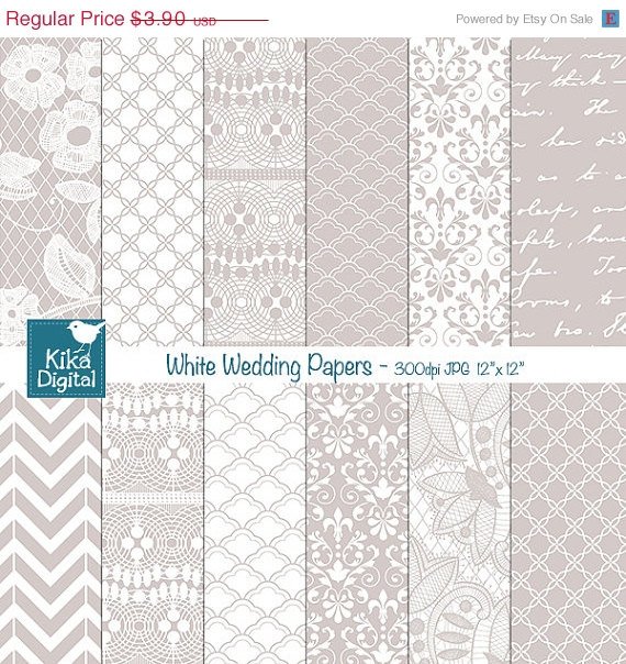 White Wedding Digital Papers - Lace Wedding Papers - Scrapbook, card design