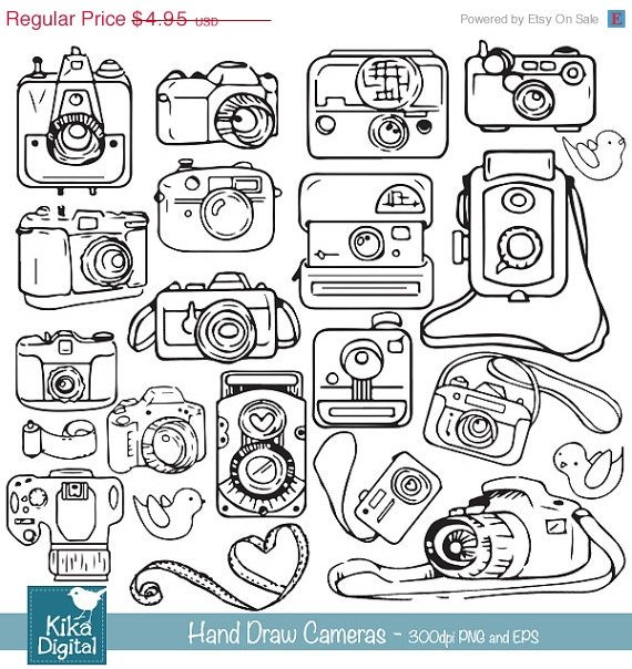 HDrawn Cameras Clip ArtCameras ClipartLine art CamerasPhotographer LogoVector EPS