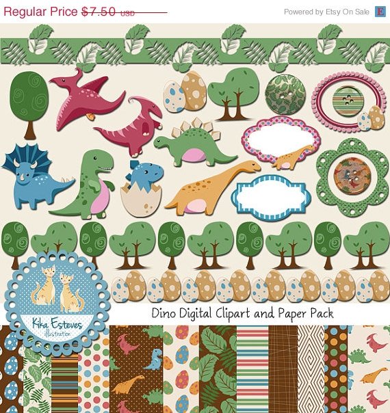 Dinosaur Digital Bundle-Digital Clip artScrapbook Paper-card makingphotographdesign