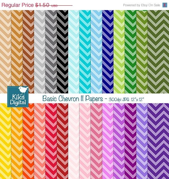 Basic Chevron II Digital Papers - Scrapbooking Paper - card design, invittations