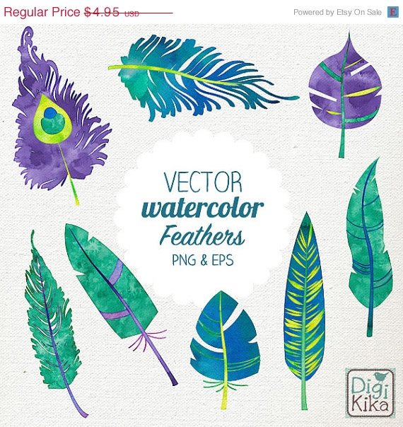 VECTOR Watercolor Feathers Clip Art-HPainted FeathersPeacock FeathersWatercolor Feathers Png