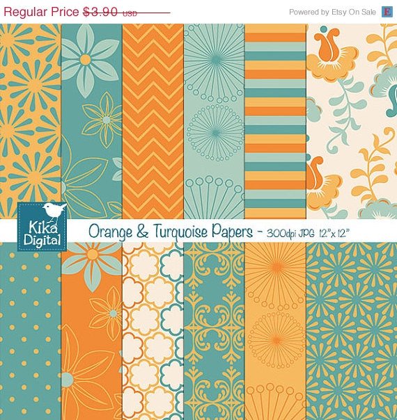 Org , Turquoise Digital Papers - Digital Scrapbooking Papers - card design