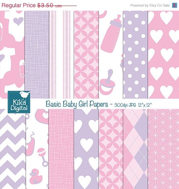 Basic Baby Girl Digital Papers - Pink , Violet Scrapbooking Papers - card design