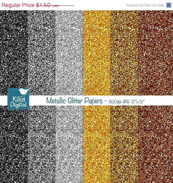 Metalic Glitter Digital Papers-Gold Silver Glitter Papers-card designbackgroundO