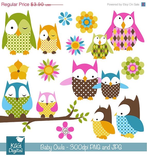 Baby Owl Digital Clipart - Scrapbook , card design, invitations, stickers
