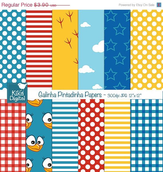 Lottie Dottie Chicken Digital Papers, Chicken Digital papers card design