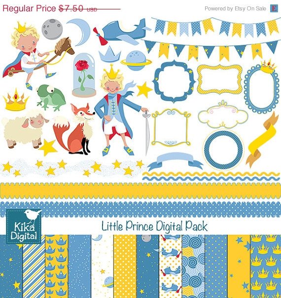 Prince Digital Clipart , Paper Bundle - Scrapbook , card design, stickers