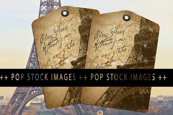 Antique Paris Eiffel Tower Collage Sheet-Dear Paris Tags-print Tags-Ephemera Postmark Tags-8
