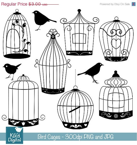 Bird Cage Silhouettes - Digital Clipart / Scrapbooking black - card design