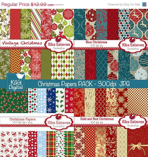 Christmas Digital Papers Combo - Scrapbook , card design, invitations