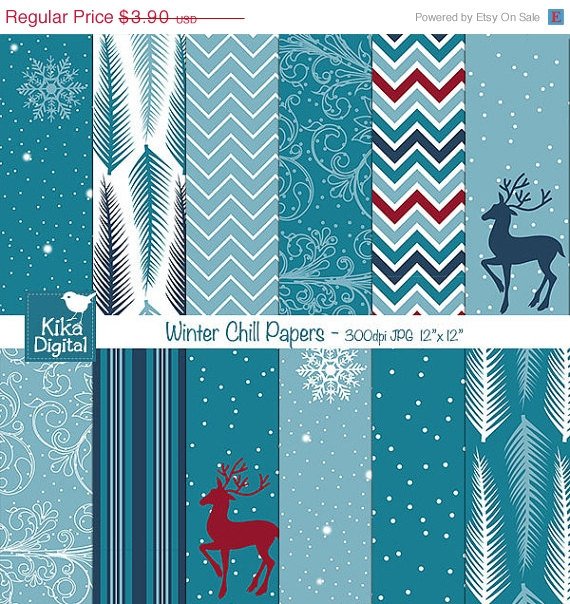 Winter Digital Papers,Winter Chill Scrapbooking Papers,Blue Winter Background,Winter Cards