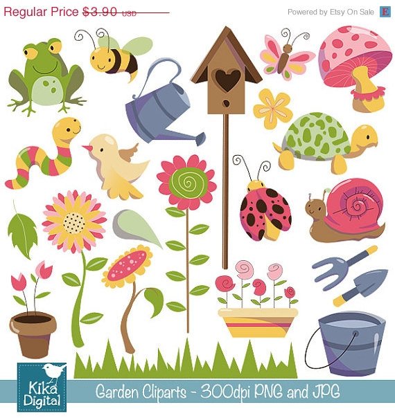 Garden Digital Clipart - Scrapbooking , card design, invitations, stickers