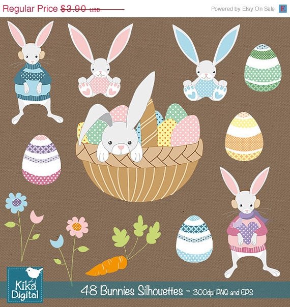 Easter Bunnies Digital ClipartCute Bunny Clip ArtPastel Color Easter GraphicsEaster Egg